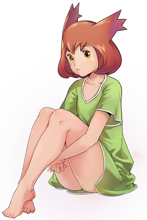 1girl, artist_name, barefoot, brown_eyes, brown_hair, creatures_(company), full_body, game_freak