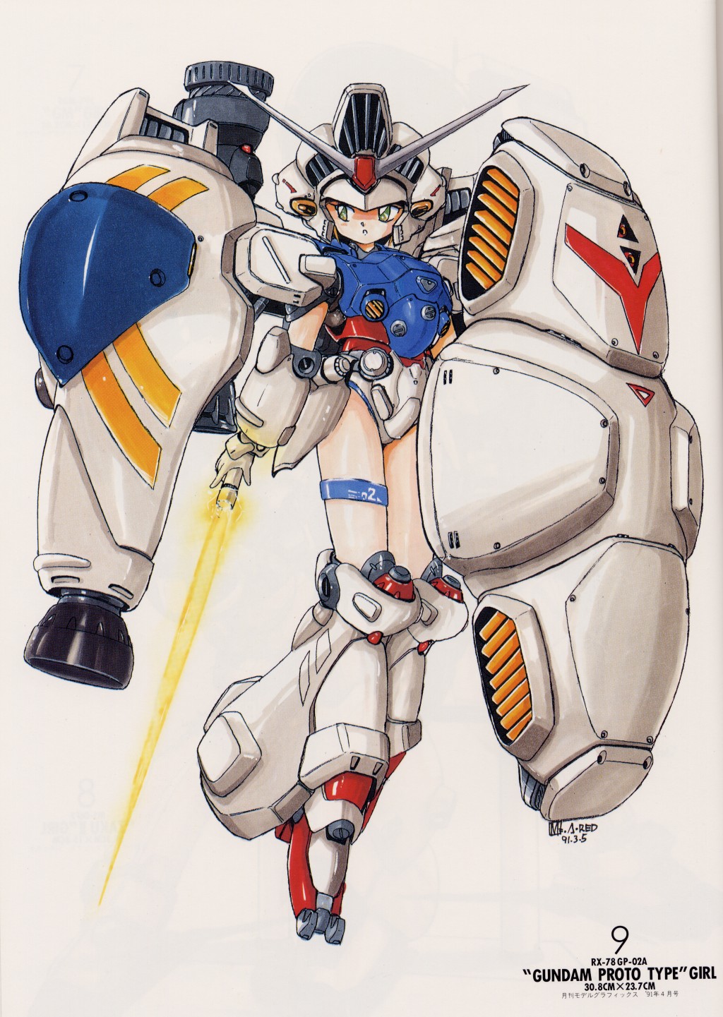 beam_saber, energy_sword, green_eyes, gundam, gundam_0083, gundam_gp-02_physalis, highres, mecha_musume, sword, weapon