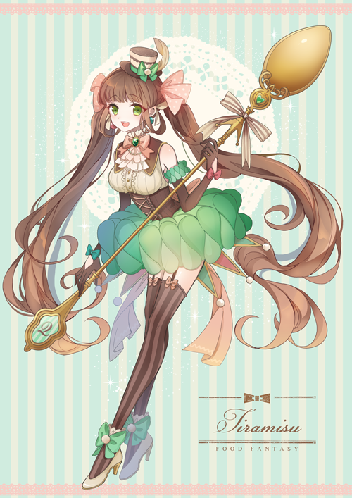 1girl, black_gloves, bow, breasts, brown_hair, brown_hat, character_name, copyright_name