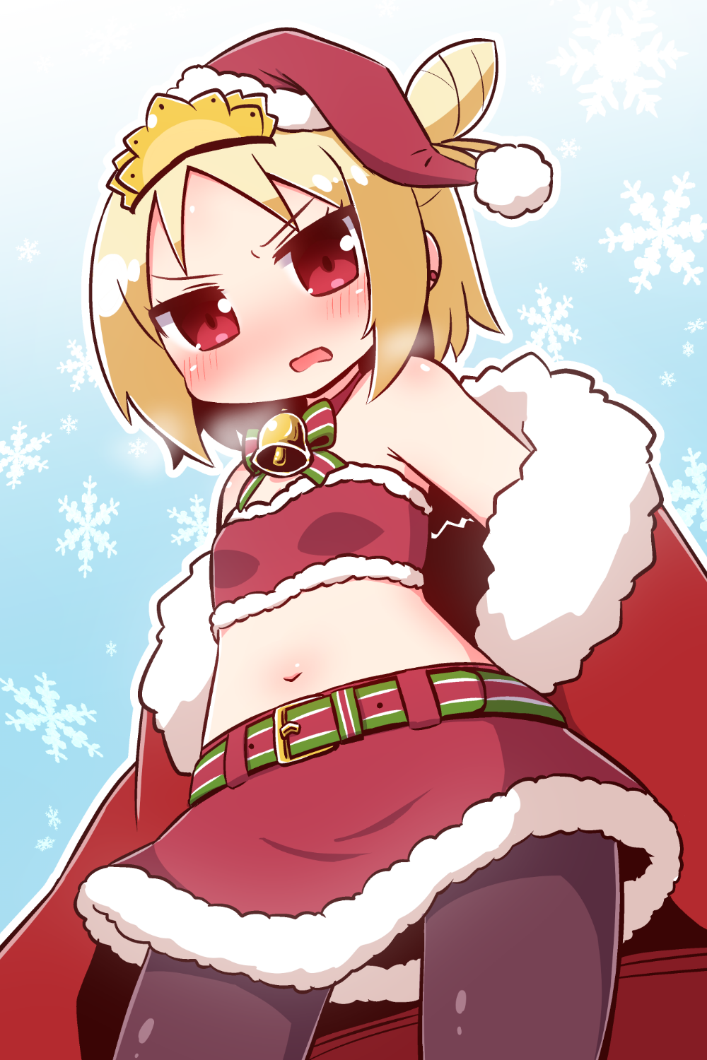 7th_dragon, 7th_dragon_(series), bangs, bare_shoulders, bell, belt, belt_buckle, blonde_hair