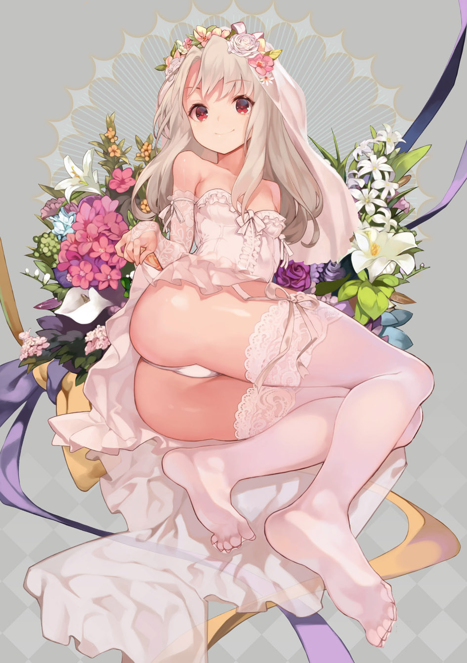 1girl, alternate_costume, ass, bare_shoulders, breasts, bridal_gauntlets, bridal_veil, bride