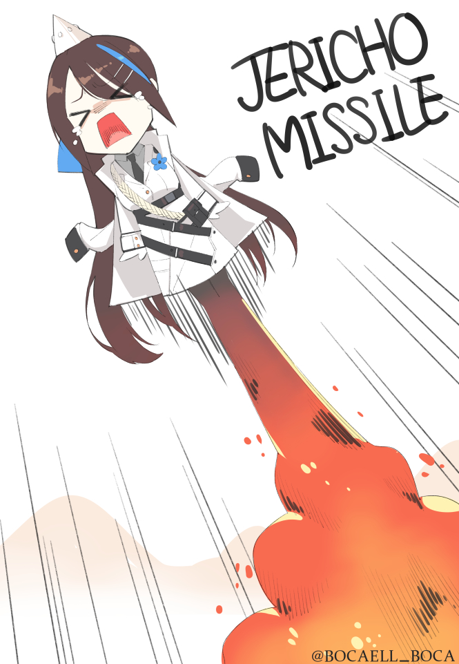 >_<, 1girl, boca, closed_eyes, crying, english_text, girls_frontline, human_weapon