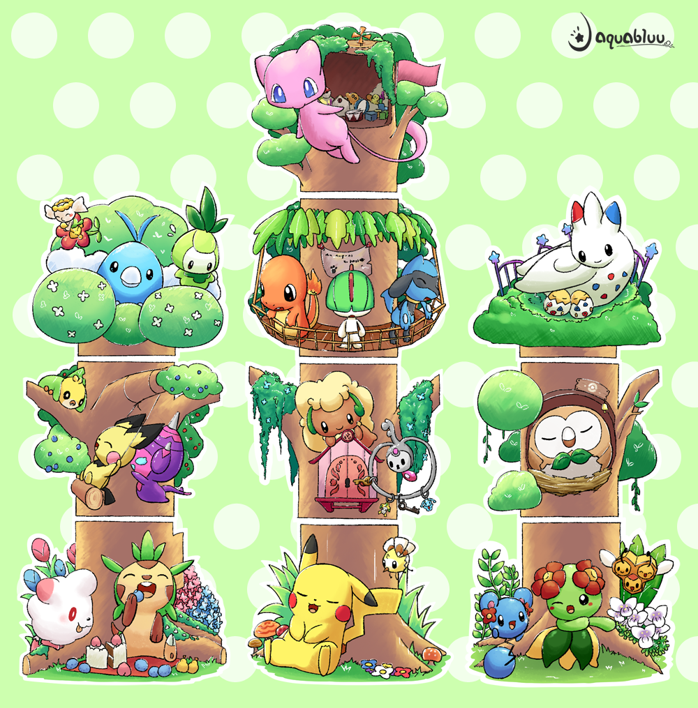 :d, aquabluu, azurill, bellossom, bird, black_eyes, blush_stickers, bug