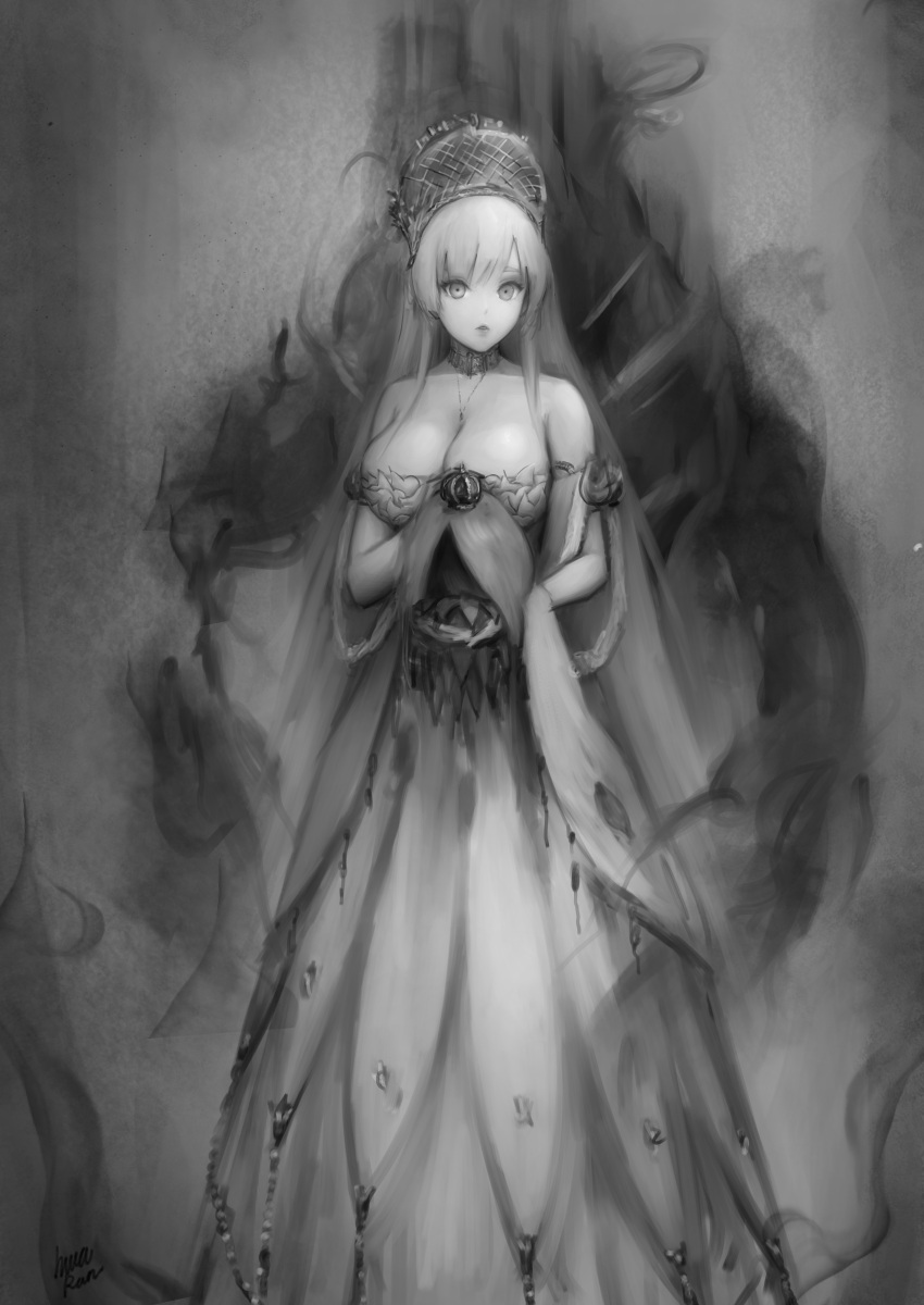 absurdres, anastasia_(fate/grand_order), bangs, bare_shoulders, collar, collarbone, crown, dark