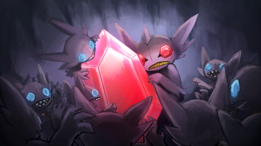 blue_eyes, commentary, creature, creatures_(company), dark, english_commentary, foxeaf, frown