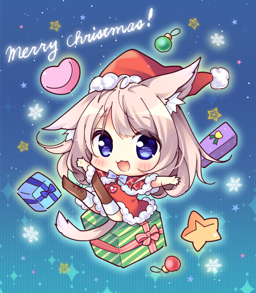 1girl, :3, :d, animal_ear_fluff, animal_ears, bangs, blue_background, blue_eyes
