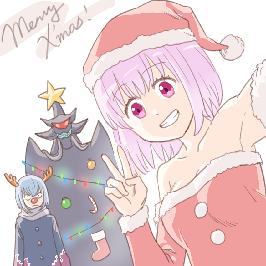 1girl, 2boys, absurdres, alexis_kerib, anti_(ssss.gridman), fake_antlers, fan_li_bei_(andycscsmaple), highres