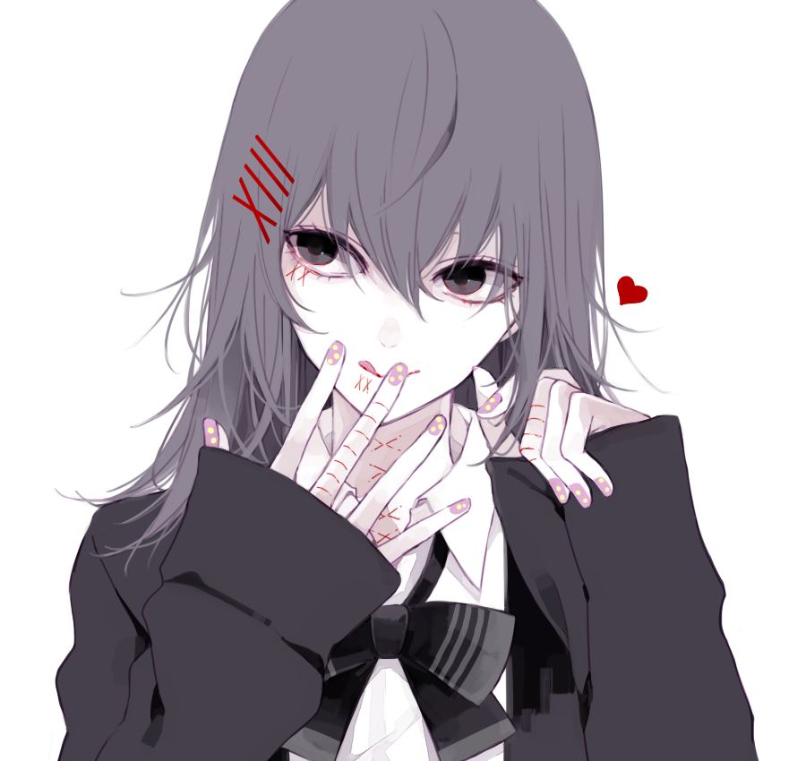 1boy, alternate_hair_length, alternate_hairstyle, androgynous, black_eyes, black_hair, black_jacket, black_neckwear
