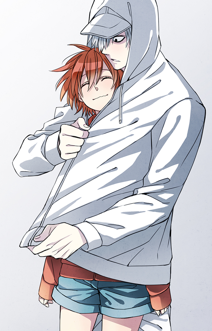 1boy, 1girl, ae-3803, baseball_cap, black_eyes, closed_eyes, couple, cowboy_shot