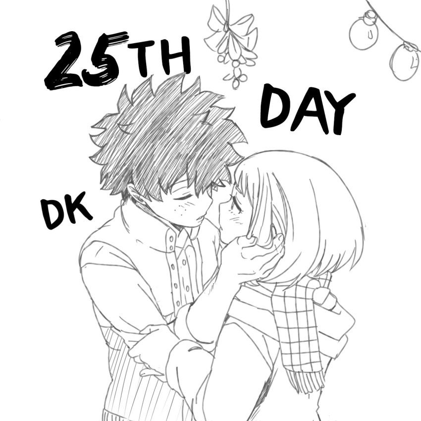 1boy, 1girl, boku_no_hero_academia, closed_eyes, coat, commentary, couple, dailykrumbs