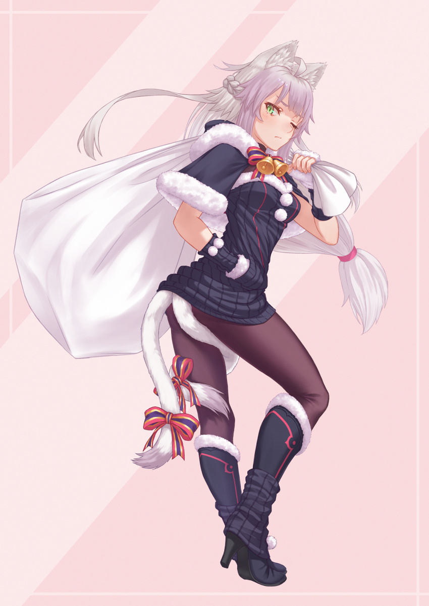 1girl, ahoge, animal_ears, atalanta_(alter)_(fate), atalanta_(fate), bangs, bell, between_legs