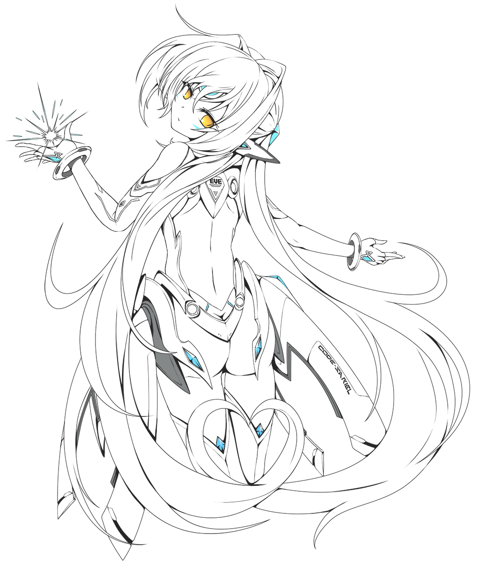 1girl, armor, cat_and_rabbit, code:_sariel_(elsword), elsword, eve_(elsword), eyes_visible_through_hair, facial_mark
