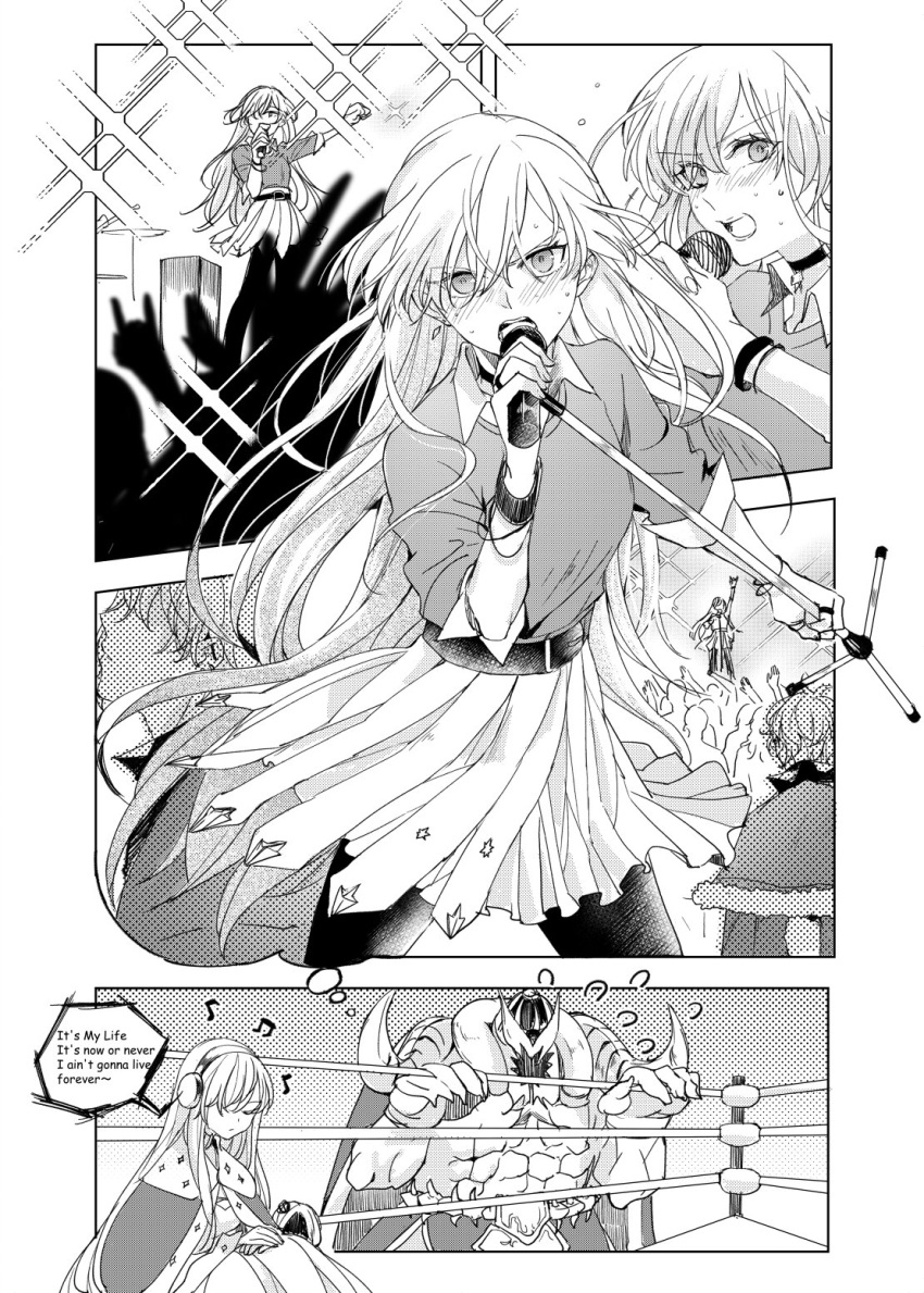 1girl, alternate_costume, anastasia_(fate/grand_order), blush, bon_jovi, boxing_ring, cape, choker