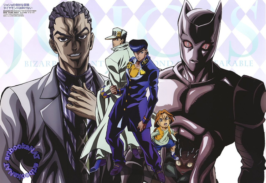 4boys, black_hair, brown_hair, formal, gakuran, hat, higashikata_jousuke, jojo_no_kimyou_na_bouken
