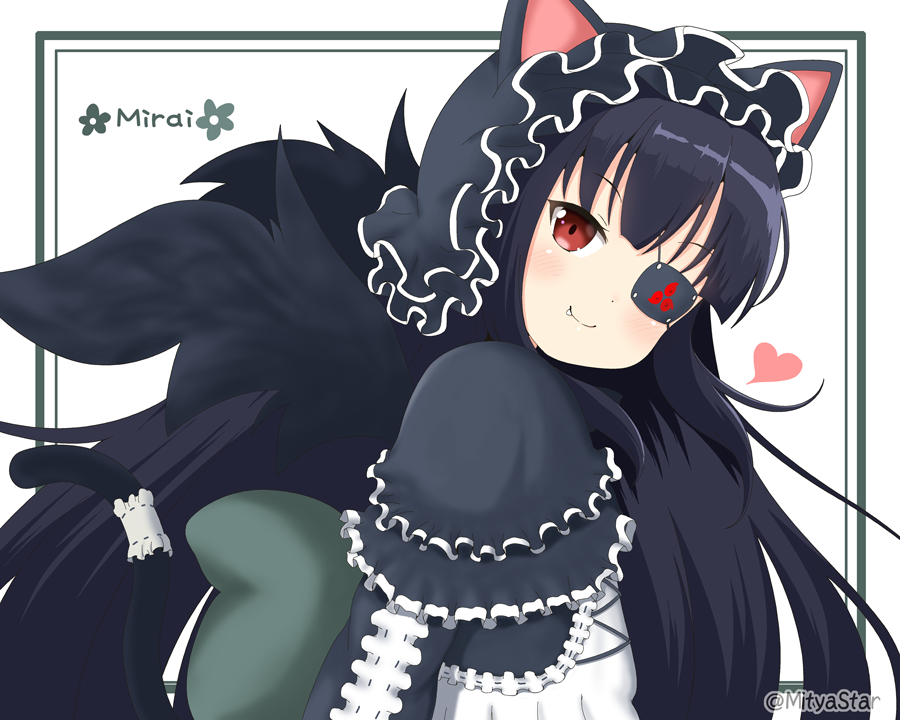 1girl, animal_ears, bangs, black_dress, black_hair, blush, bow, cat_ears