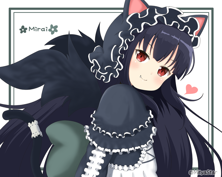 1girl, animal_ears, bangs, black_dress, black_hair, blush, bow, cat_ears