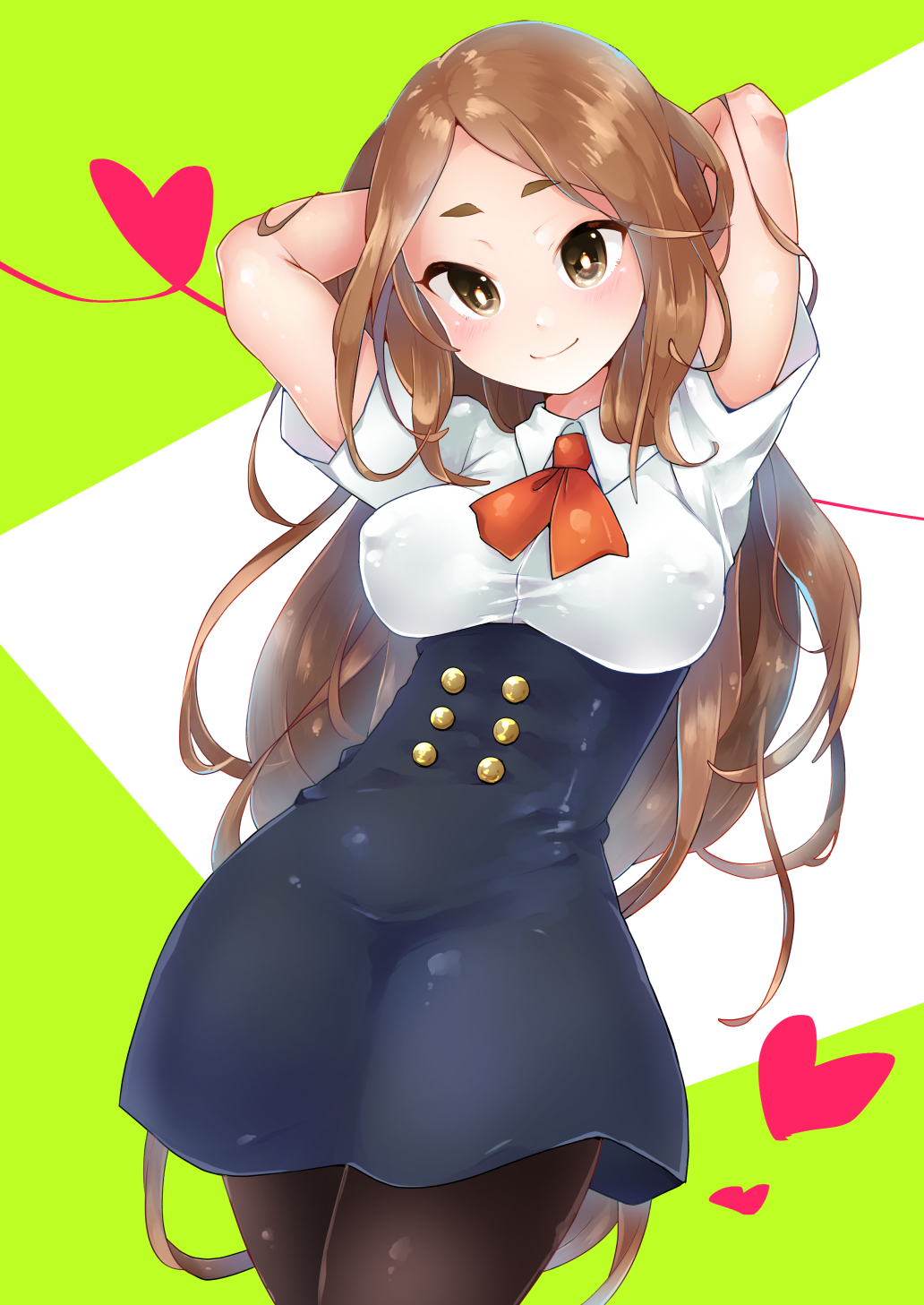 1girl, blush, brown_eyes, brown_hair, commentary_request, demememememene, happy, heart