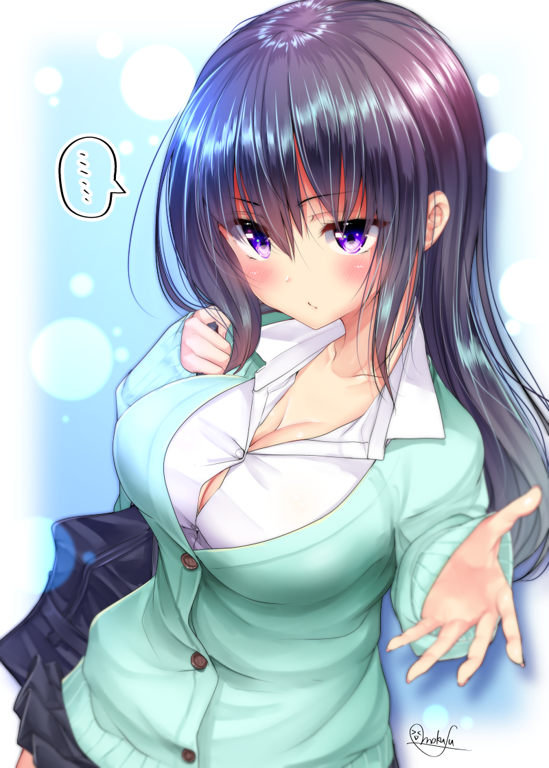 ..., 1girl, bag, bangs, black_skirt, blush, breasts, cardigan