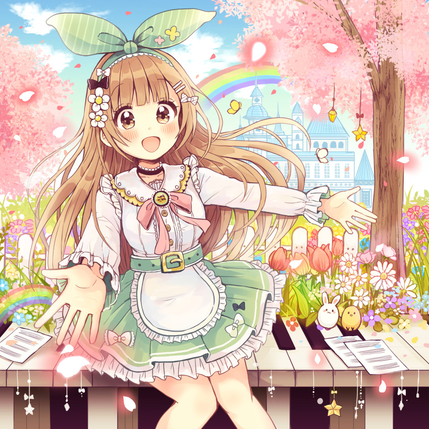 1girl, :d, absurdres, album_cover, animal, apron, bangs, belt