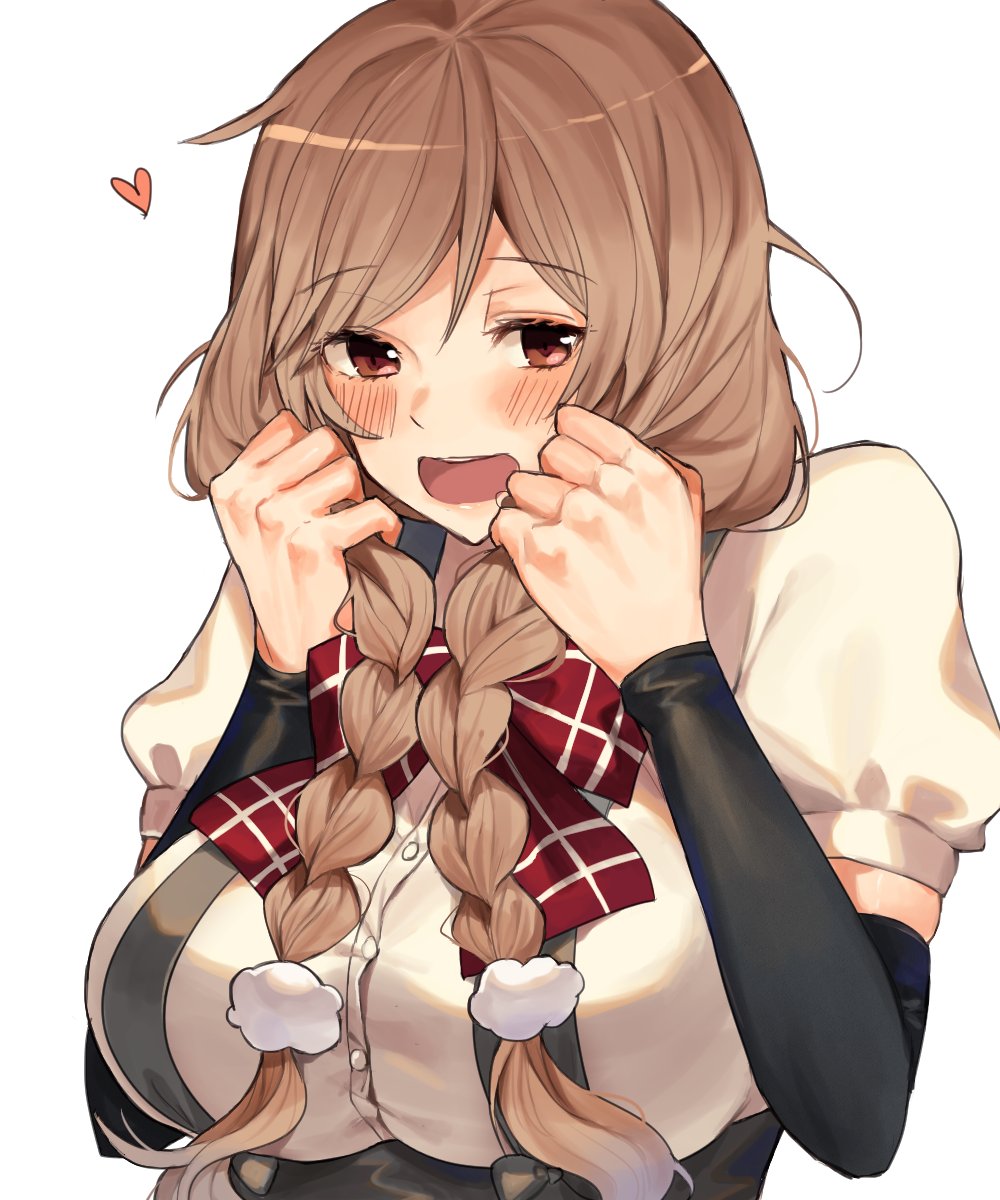 1girl, amakaze, arm_warmers, blush, bow, bowtie, braid, breasts