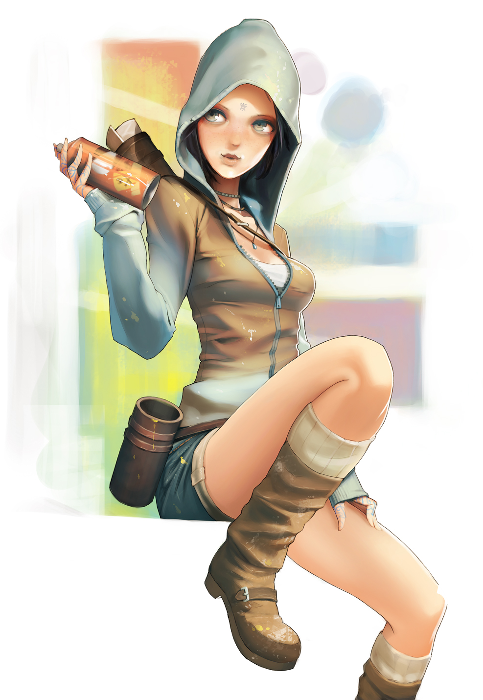 1girl, ataruman, belt, black_hair, breasts, closed_mouth, commentary_request, devil_may_cry