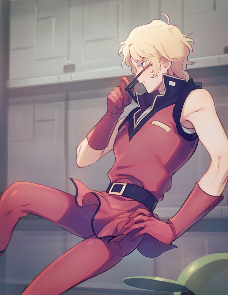 blonde_hair, char_aznable, gundam, haro, mobile_suit_gundam, quattro_vageena, skvnmn0_(artist), sunglasses, uniform, zeta_gundam