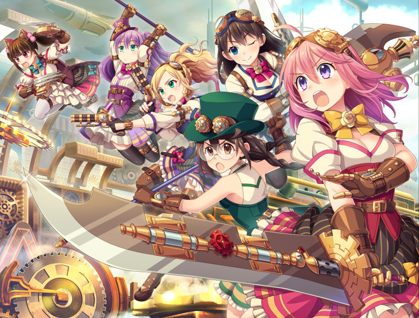 6+girls, :o, ;), ahoge, airborne, aircraft, airship, animal_ears