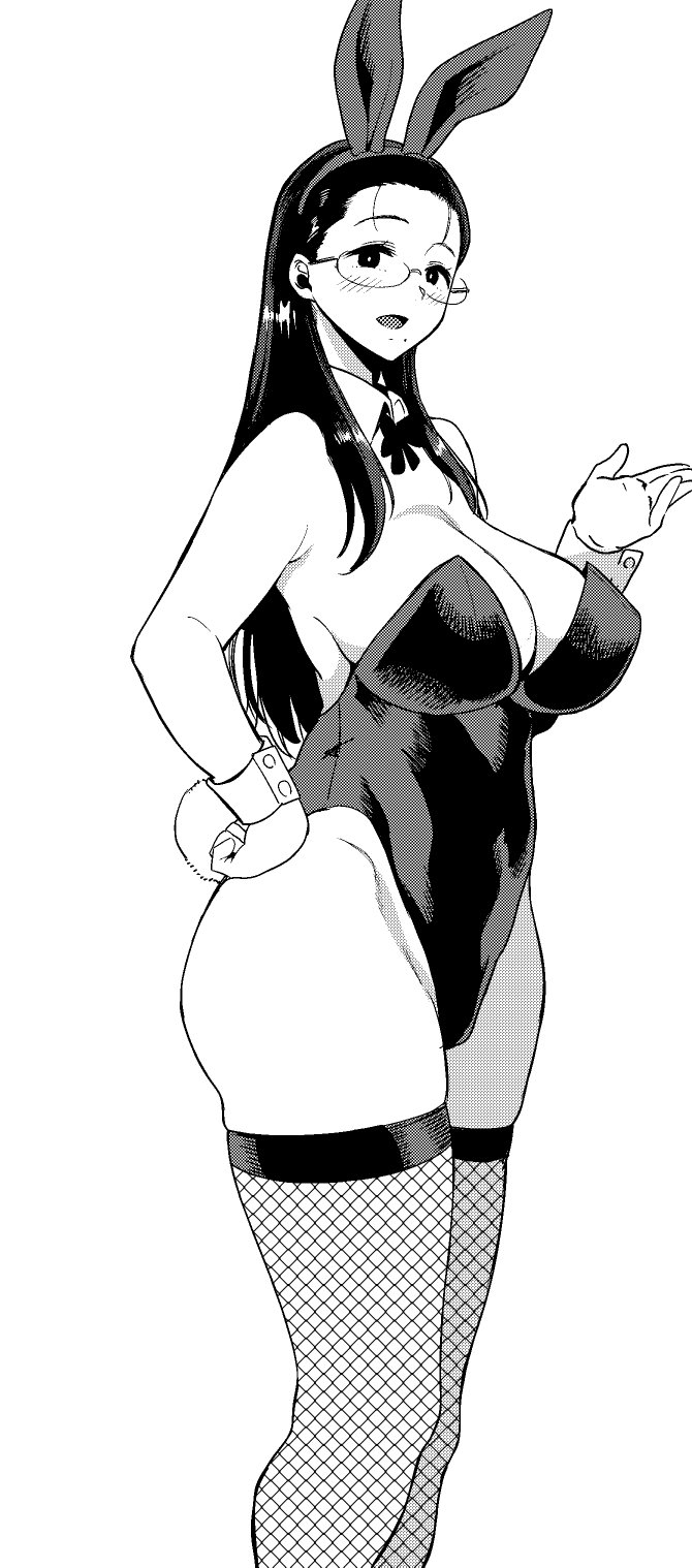1girl, ac_butsupa, animal_ears, bare_shoulders, black_hair, black_leotard, blush, bow