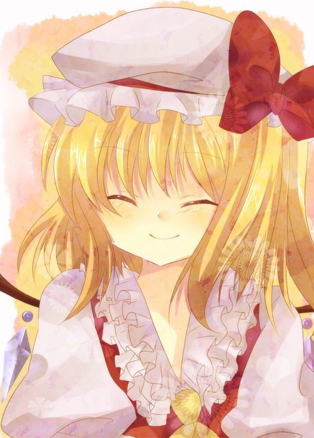 closed_eyes, flandre_scarlet, hat, ichi_(artist), ichi_(bji), short_hair, touhou, wings