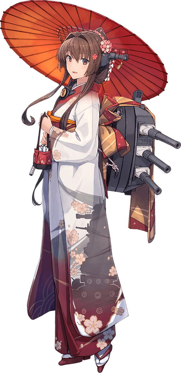 1girl, alternate_costume, bag, blush, brown_eyes, brown_hair, floral_print, full_body