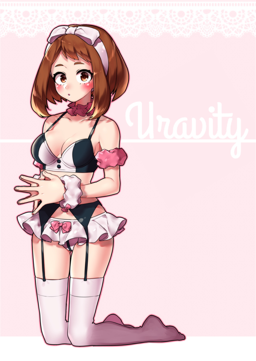 1girl, bikini, blush, boku_no_hero_academia, bow, brown_eyes, brown_hair, hair_ornament