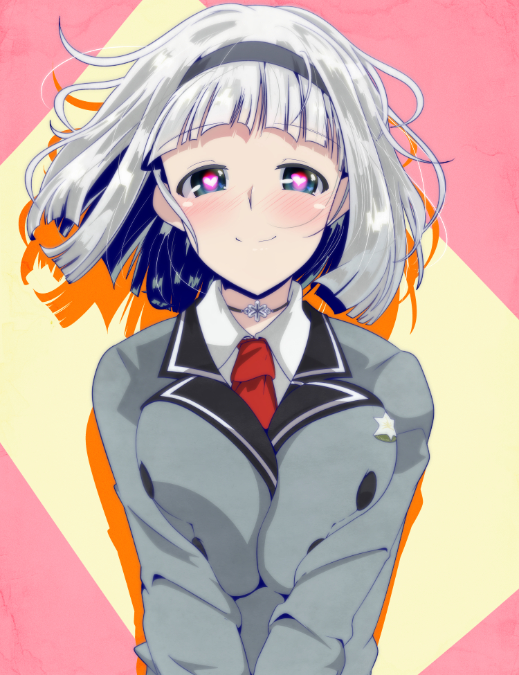 1girl, anna_nishikinomiya, arms_under_breasts, bangs, blunt_bangs, blush, bompay, breasts