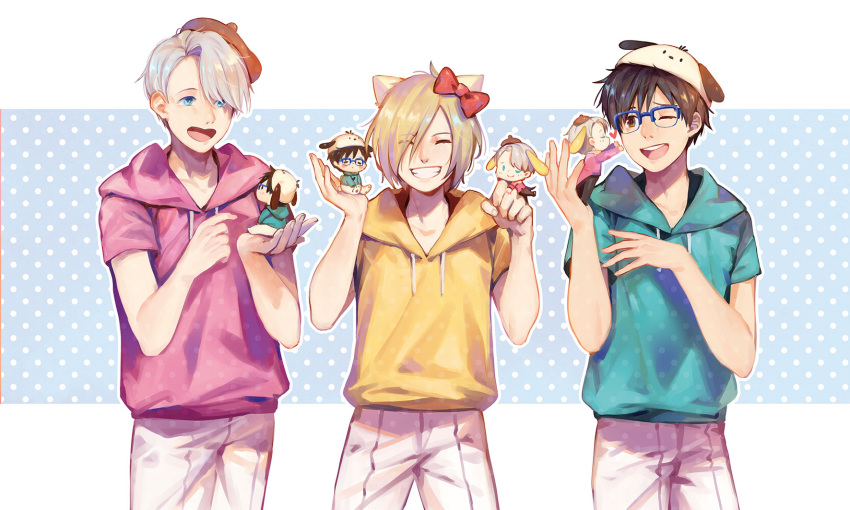 6+boys, ;), ;d, ^_^, animal_ears, animal_hat, black_hair, blonde_hair