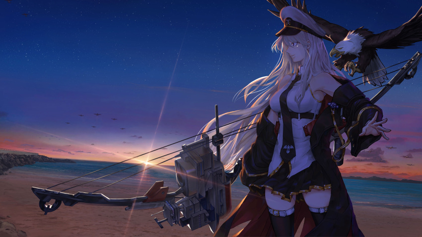 1girl, absurdres, azur_lane, bald_eagle, belt, bird, black_belt, black_coat