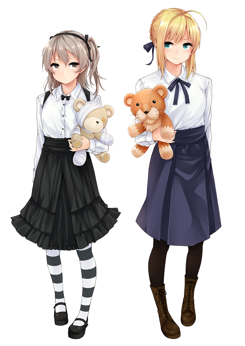 1girl, ahoge, arm_behind_back, artoria_pendragon_(all), bangs, black_footwear, black_legwear, black_neckwear