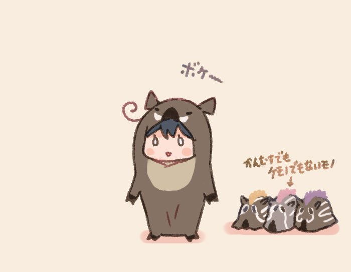 1girl, ahoge, animal_costume, blush_stickers, chibi, comic, commentary_request, hair_between_eyes