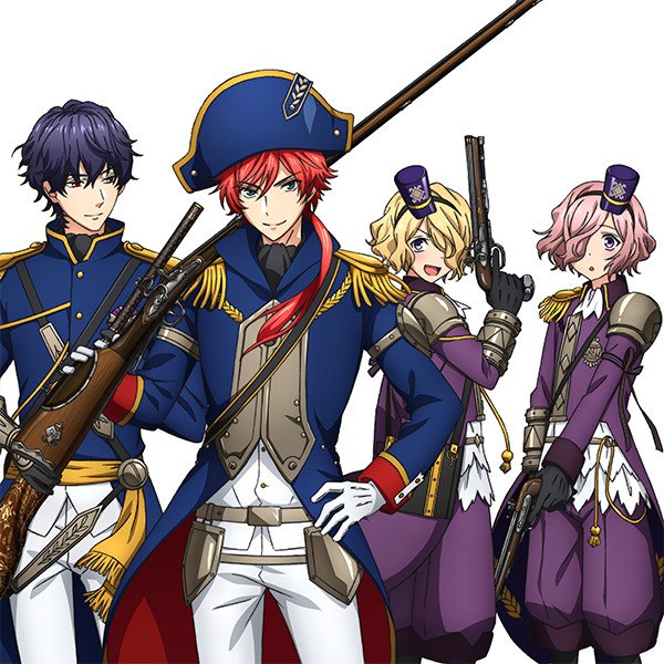 >:), 4boys, :o, aiguillette, antique_firearm, armlet, armor, ascot