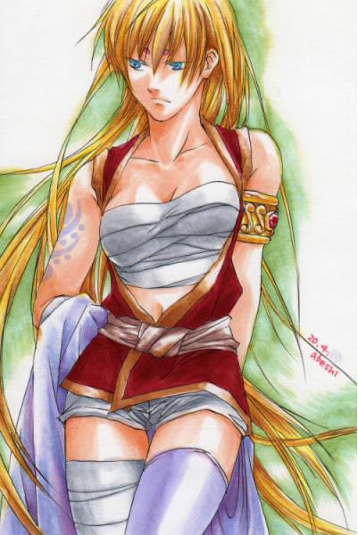 blue_eyes, bracelet, crane_yuzuriha, jewelry, long_hair, saint_seiya, saint_seiya:_the_lost_canvas, sarashi, teshirogi_shiori, thigh-highs, thighhighs