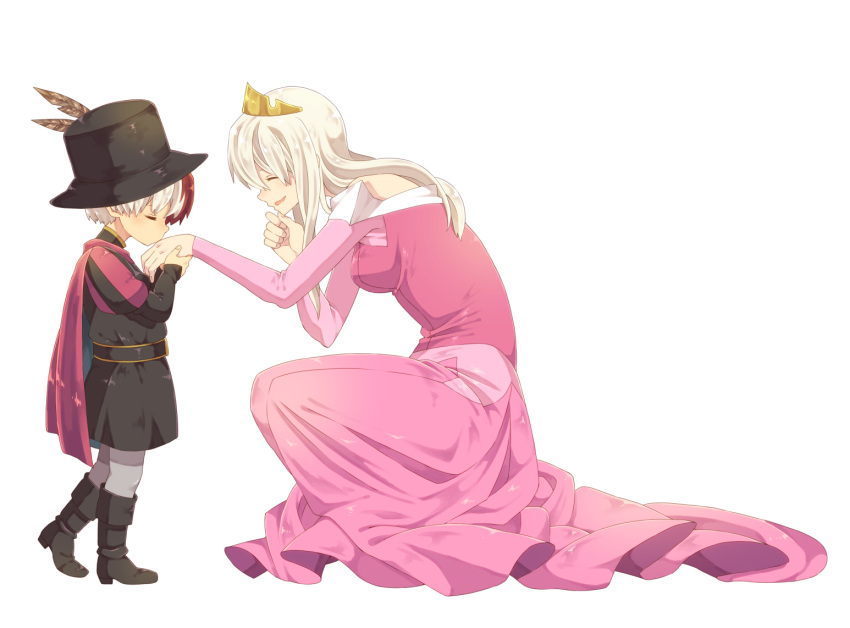 1boy, 1girl, aurora_(disney), aurora_(disney)_(cosplay), black_footwear, black_hat, blush, boku_no_hero_academia