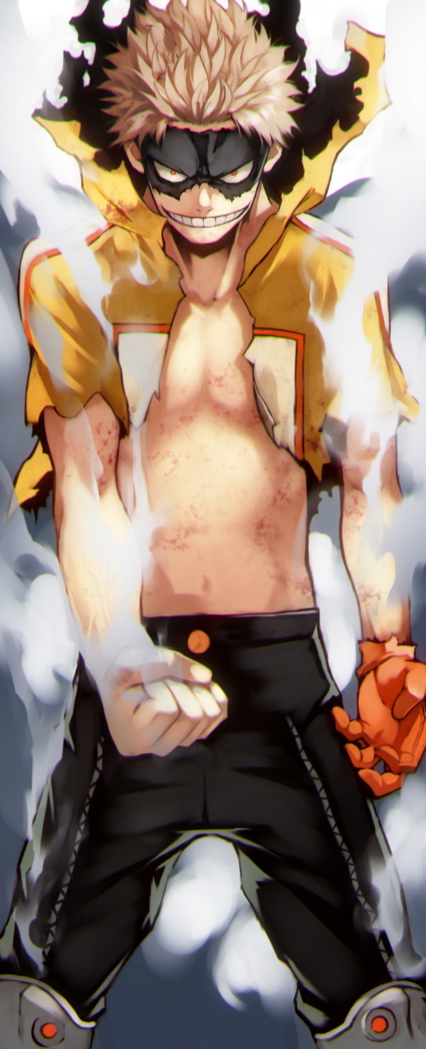 1boy, 55level, bare_arms, bare_chest, black_legwear, black_mask_(clothing), blonde_hair, boku_no_hero_academia