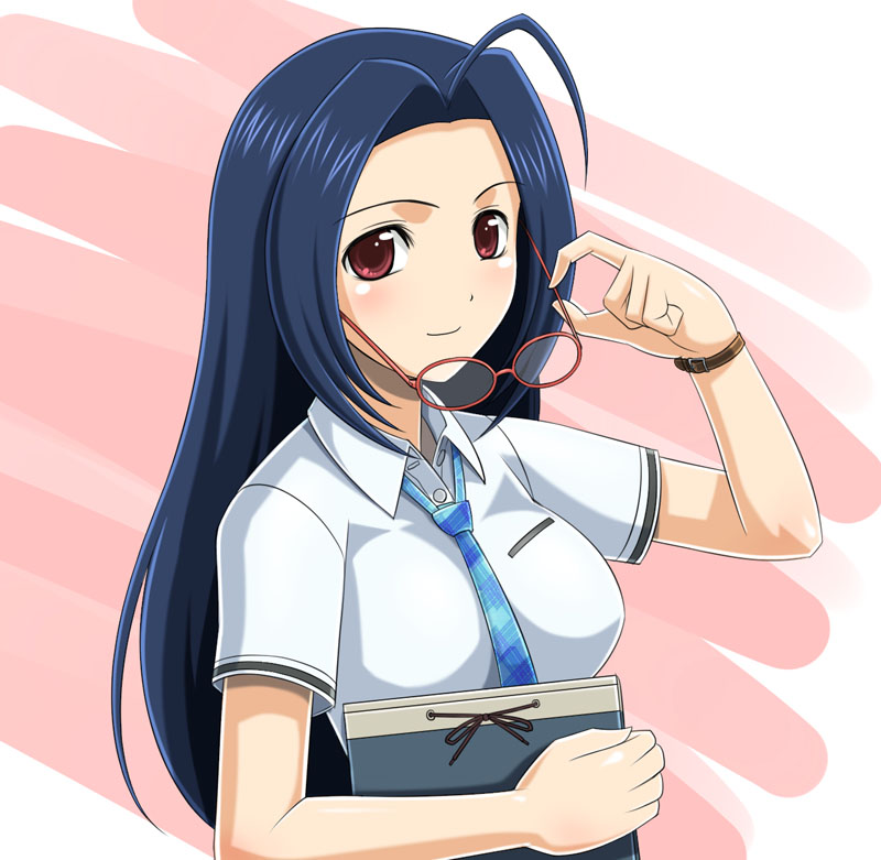 (^_^)_(pixiv198858), ahoge, blue_hair, glasses, idolmaster, long_hair, miura_azusa, muhi11234