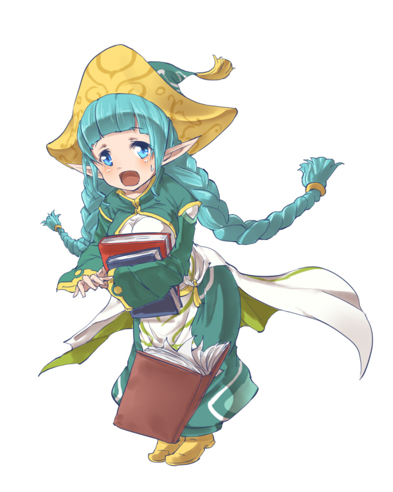 1girl, :o, aqua_hat, bangs, blue_eyes, blue_hair, blunt_bangs, blush
