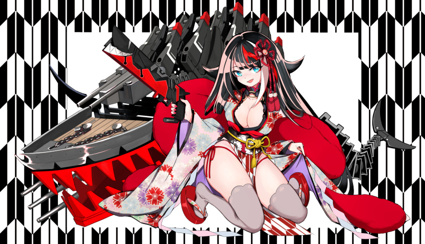 1girl, azur_lane, bangs, black_hair, blue_eyes, breasts, cleavage, deutschland_(azur_lane)