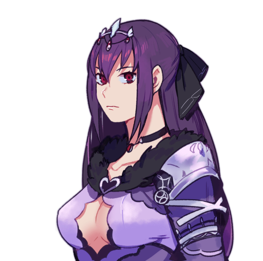 1girl, bangs, black_choker, breasts, choker, circlet, closed_mouth, dress