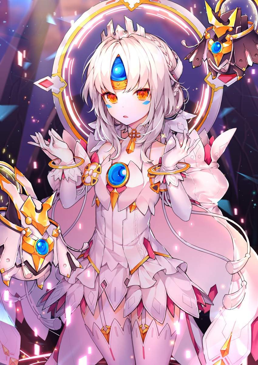 absurdres, bare_shoulders, braid, cloak, code:_esencia_(elsword), crown, detached_sleeves, drone