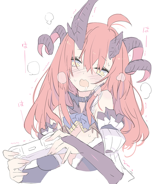1girl, ahoge, bare_shoulders, belt_collar, blade_(galaxist), blue_eyes, blush, breasts