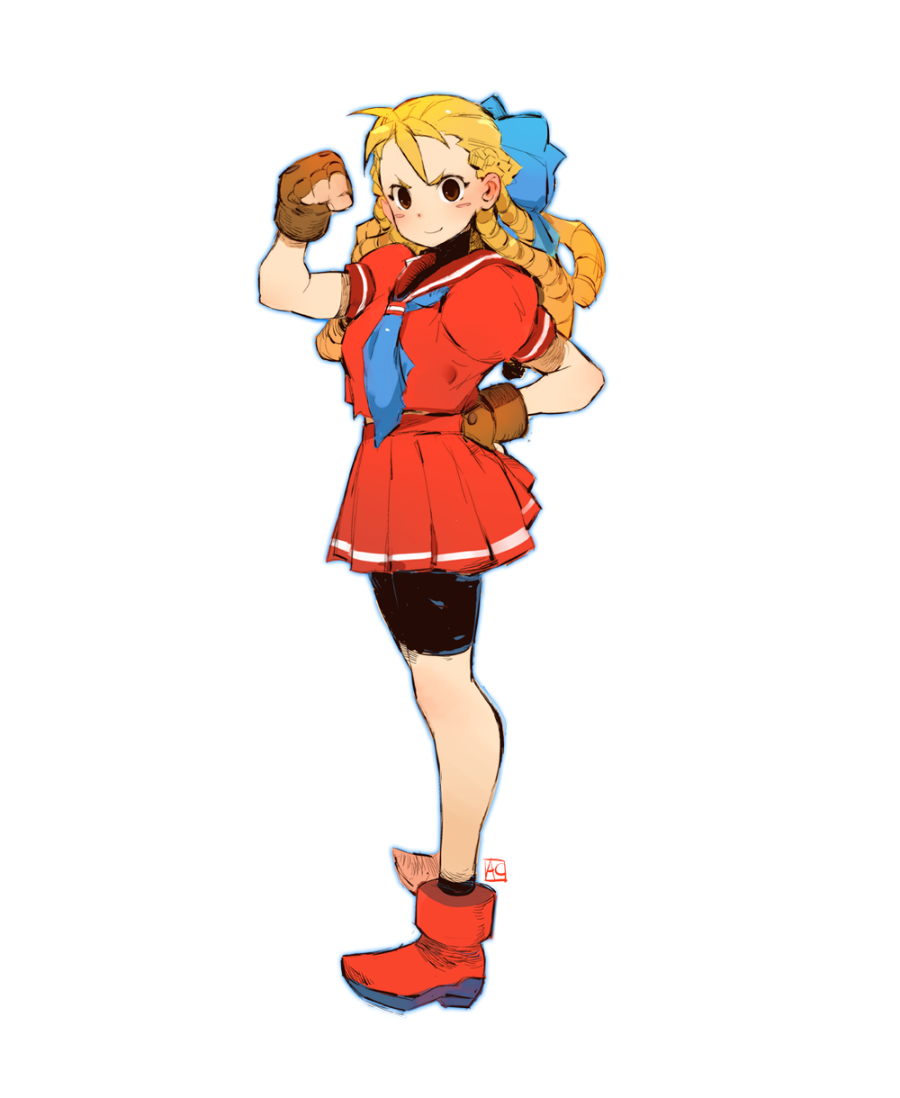 1girl, andrea_cofrancesco, bike_shorts, blonde_hair, blue_bow, blue_neckwear, bow, brown_eyes