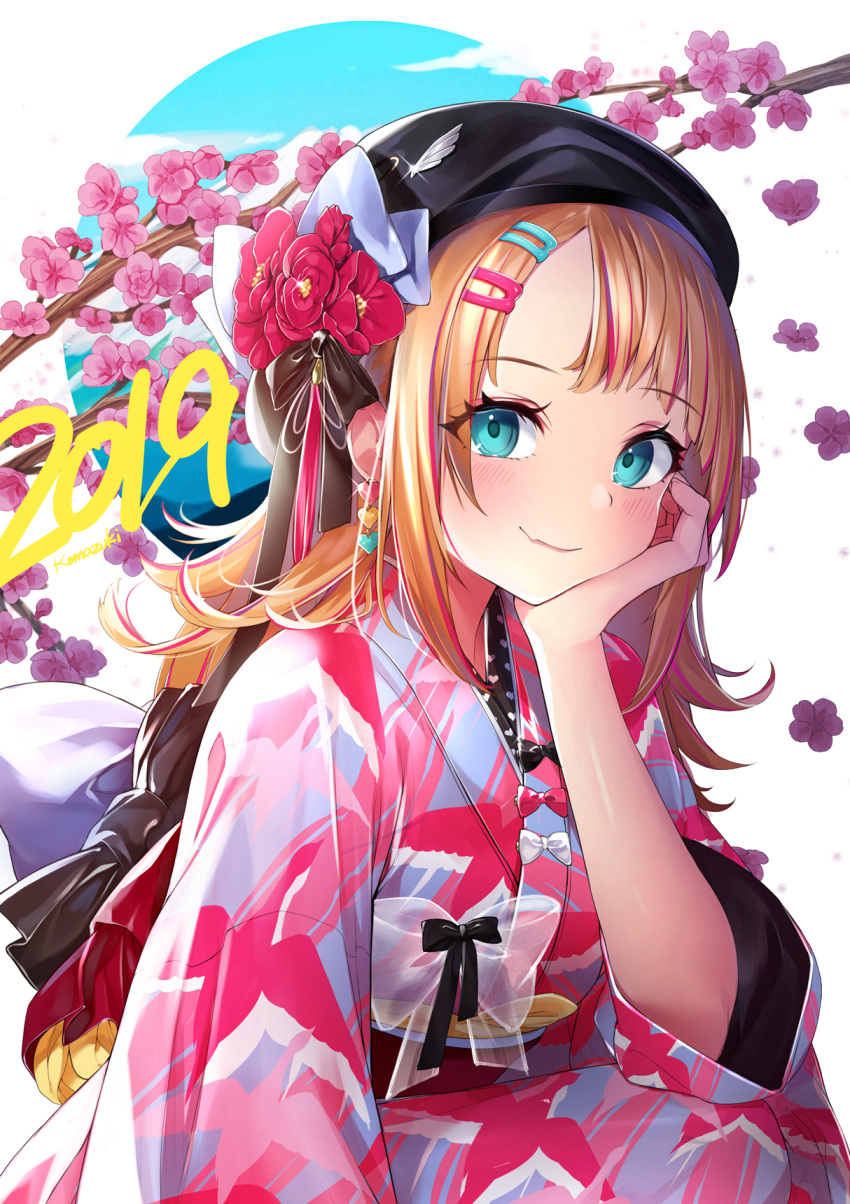 1girl, 2019, aqua_eyes, black_bow, black_ribbon, blush, bow, breasts