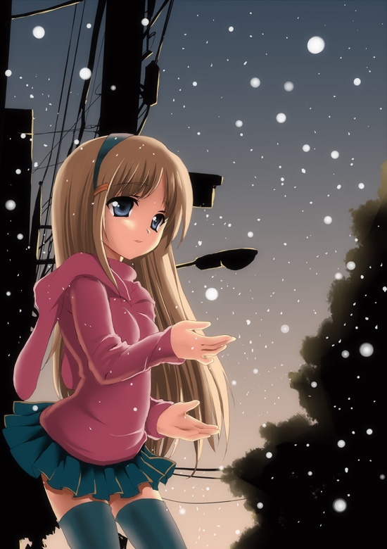 brown_hair, hair_ornament, hairband, hairclip, lamppost, long_hair, original, pikazo