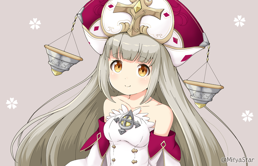 1girl, bangs, bare_shoulders, blunt_bangs, blush, brown_background, brown_eyes, closed_mouth